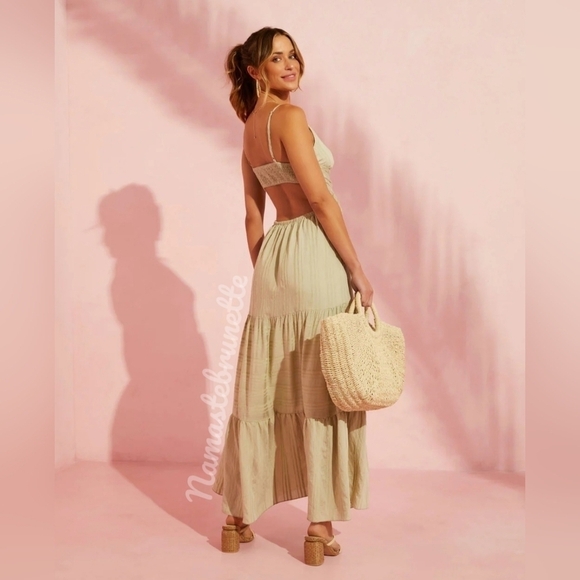 NWT Boho Khaki Side & Back Cutout Tiered Maxi Dress - Picture 10 of 16